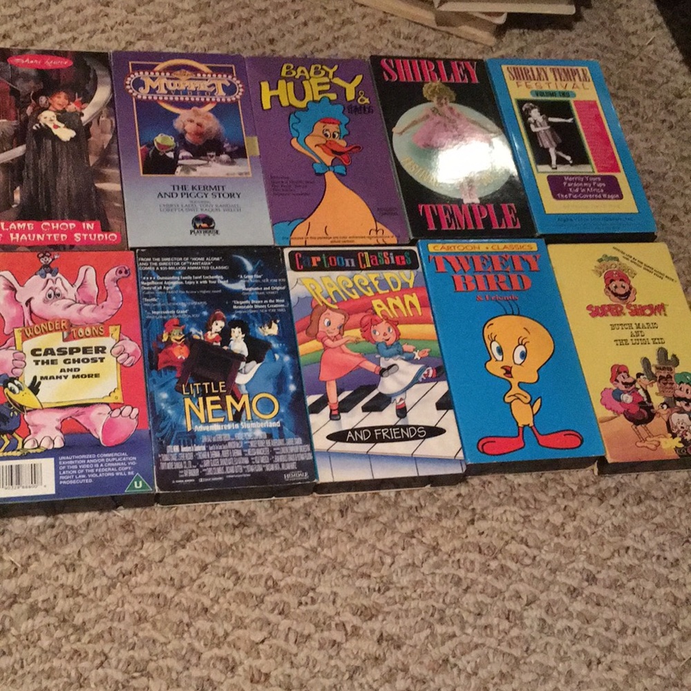 10 vintage video cassettes including vintage cartoons
